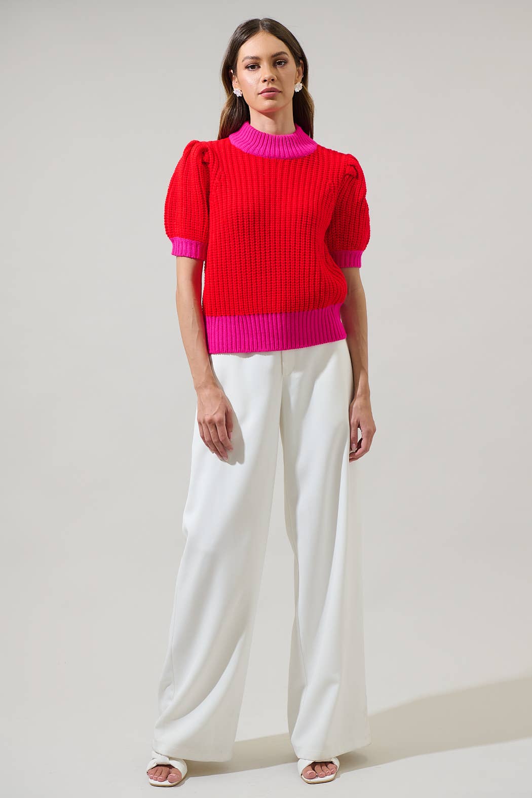 Color Block Sweater Top- Red/Fuschia