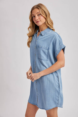 DENIM BUTTON DOWN SHIRT DRESS