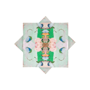 Monet's Garden Green Cocktail Napkins with Lt. Blue Enamel Holder