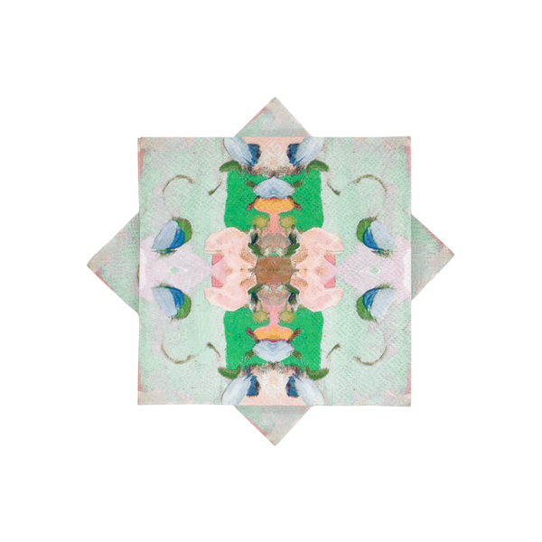 Monet's Garden Green Cocktail Napkins with Lt. Blue Enamel Holder
