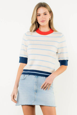 Colorblock Rib Trim Striped Knit Top