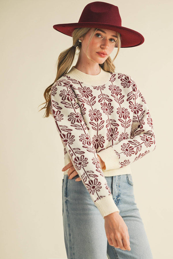Floral Pattern Knit Sweater