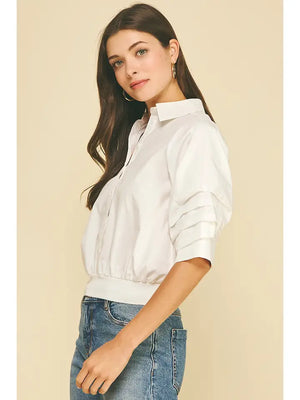 Cropped Shirt with Banded Hem