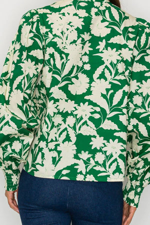 Rich Green Jacobean Print Bow Tie  Blouse