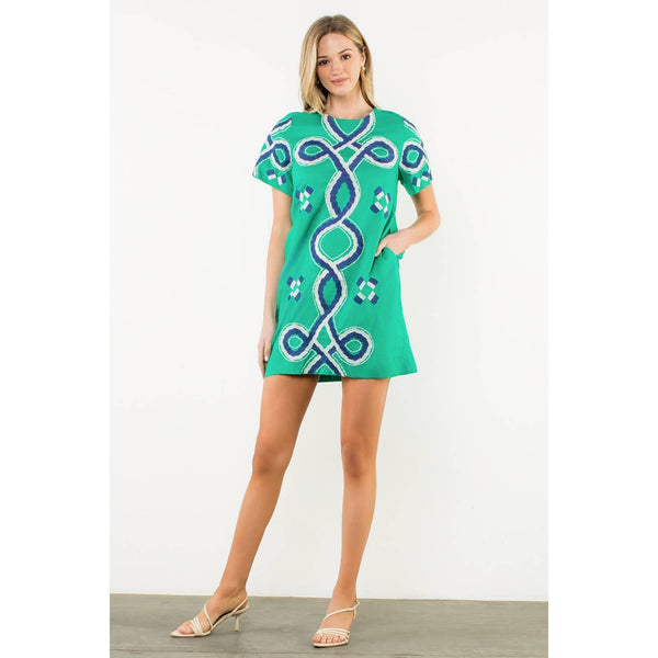 Embroidered Short Sleeve Mini Dress
