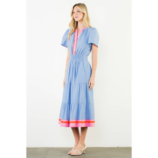Short Sleeve Striped Textured Maxi Dress