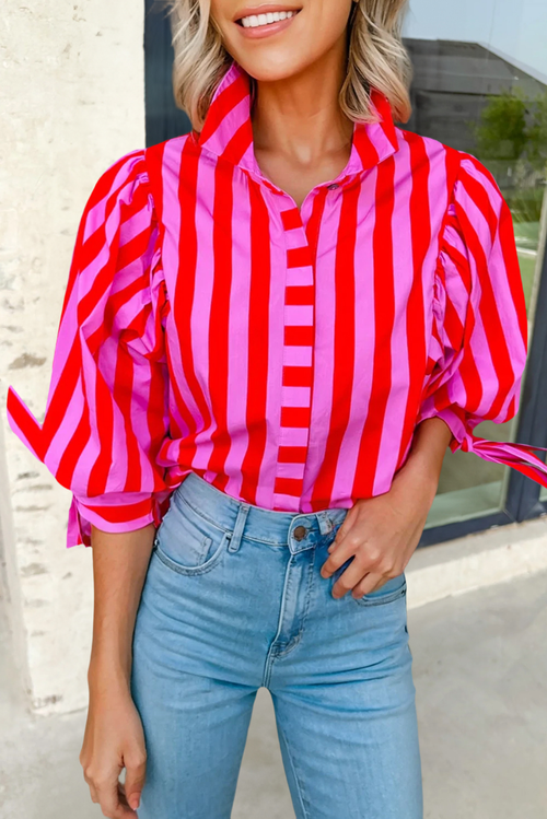 Stripe Tie Sleeve Button Down Shirt