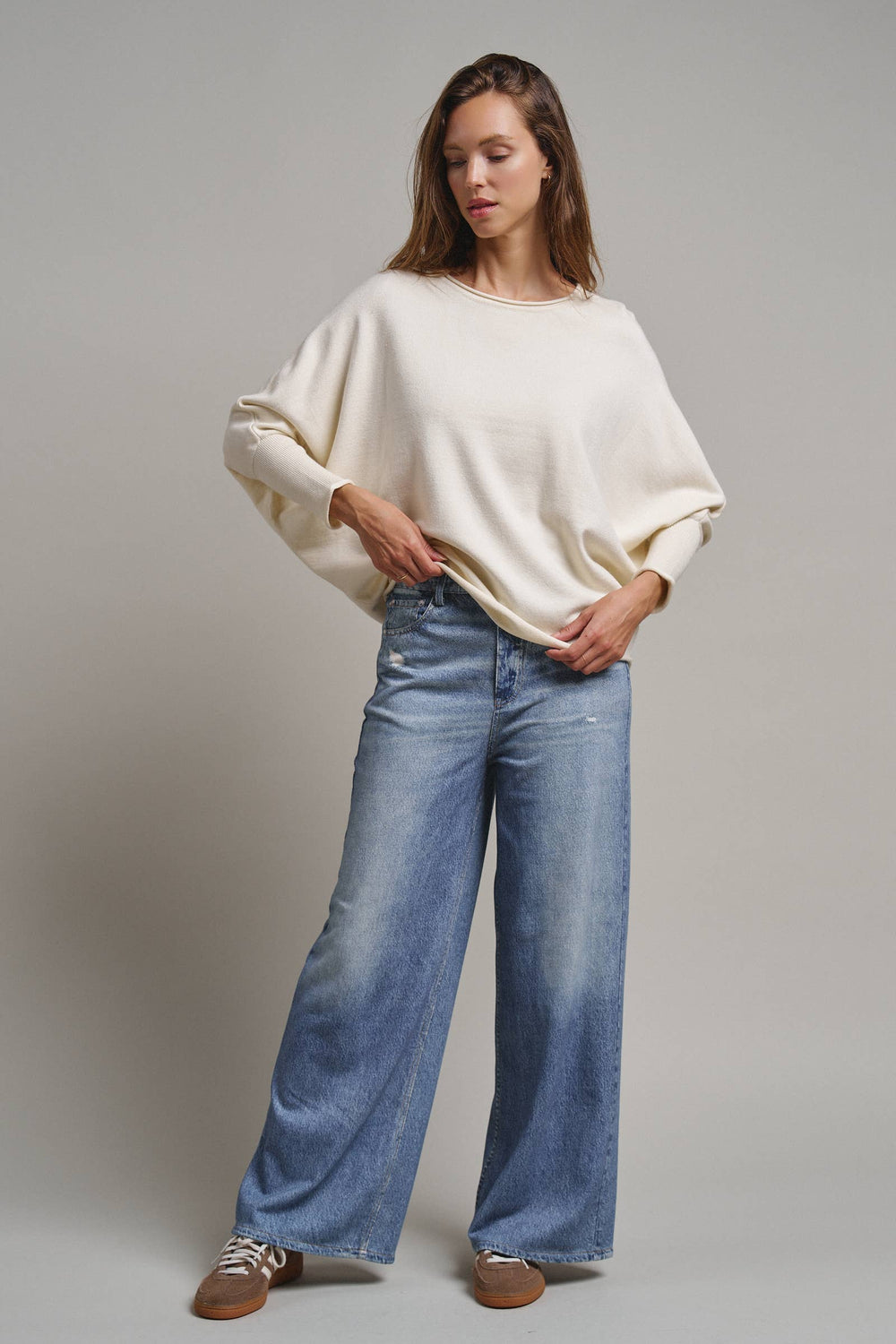 Faux Denim French Terry Wide Leg Pants