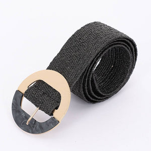 Straw Marble Metal Buckle Stretch Belt