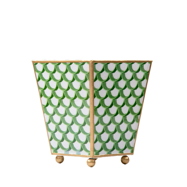 Scales Enameled Square Cachepot Planter - Green