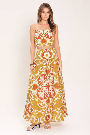 A Printed Woven Top and Skirt Set