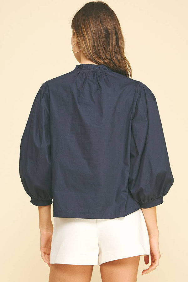 Ruffle Mock Neck Poplin Blouse