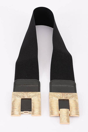 Wide Elastic Waist Belt with Textured Metal Buckle