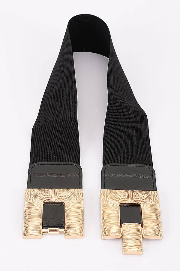 Wide Elastic Waist Belt with Textured Metal Buckle