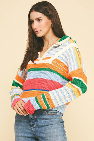 Multi Color Half Zip Pullover Sweater