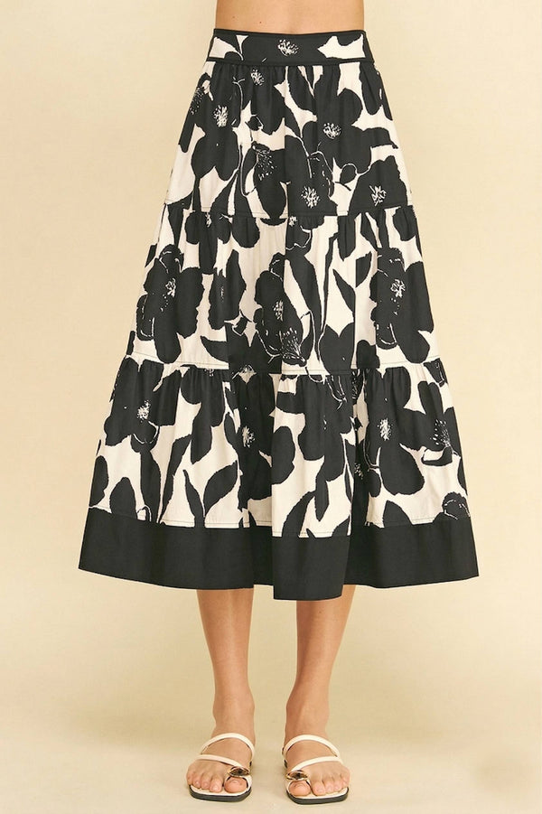 Floral Tiered Midi Skirt
