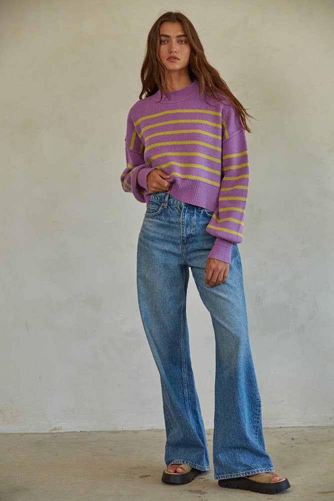 Knit Sweater Striped Crop Pullover