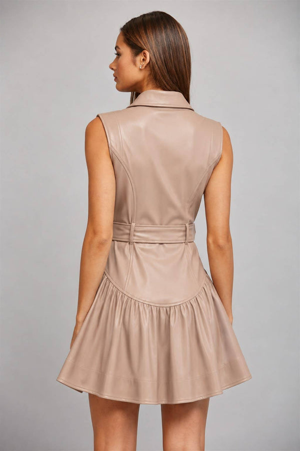 Faux Leather Belted Dress