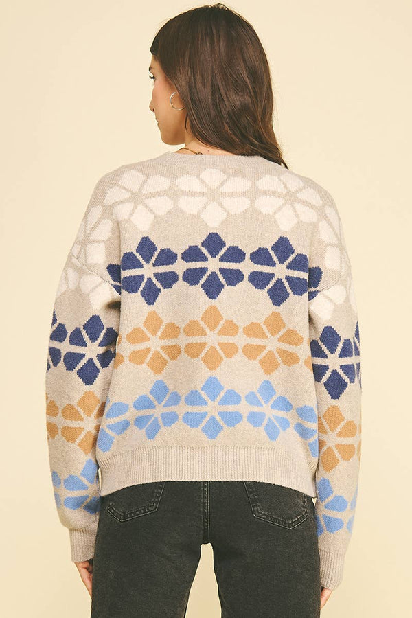 Geometric Floral Knit Sweater