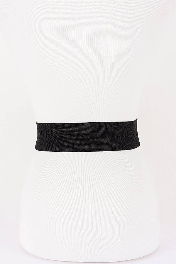 Wide Elastic Waist Belt with Textured Metal Buckle