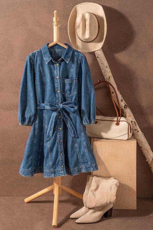 Western Belted Fit-and-Flare Dress