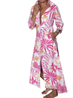 Apres Beach Shirtdress- Giraffe Block Print
