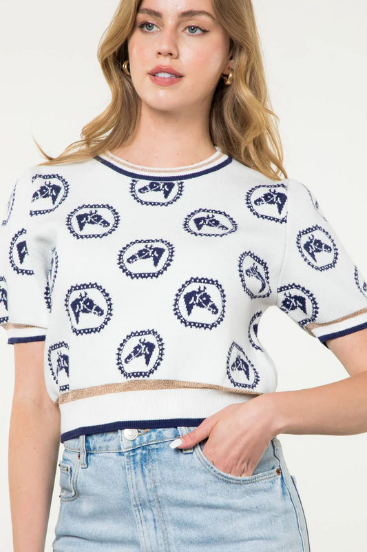 Embroidery Short Sleeve Horse Top