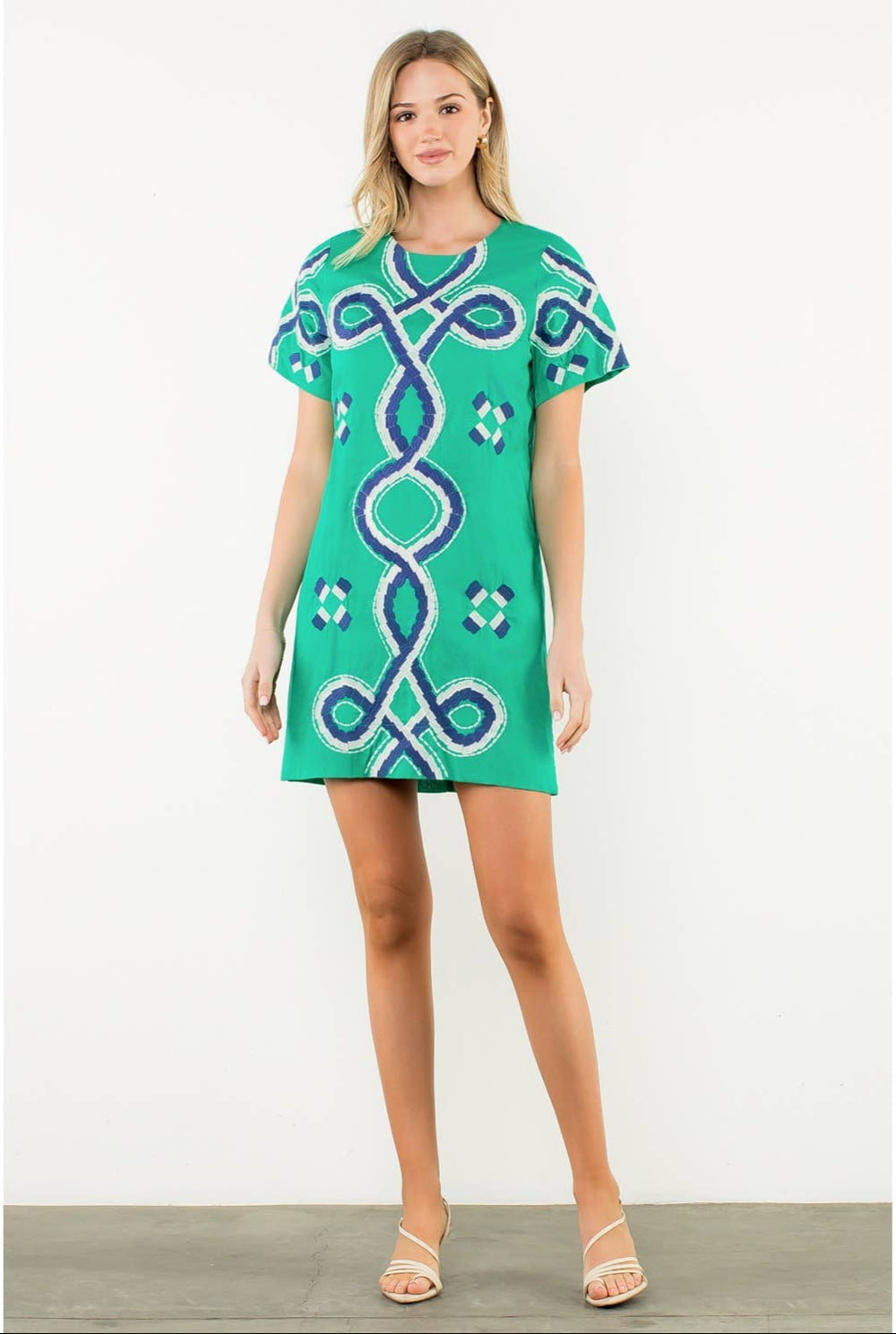 Embroidered Short Sleeve Mini Dress