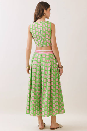 Floral Print Contrast Trim Detail Midi Skirt Set