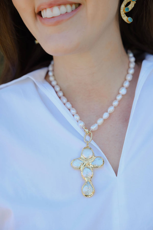 Cross + Pearl Necklace