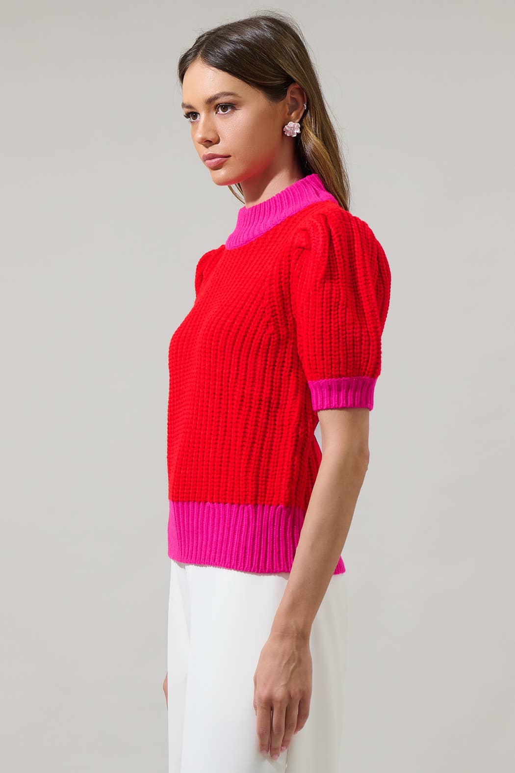 Color Block Sweater Top- Red/Fuschia