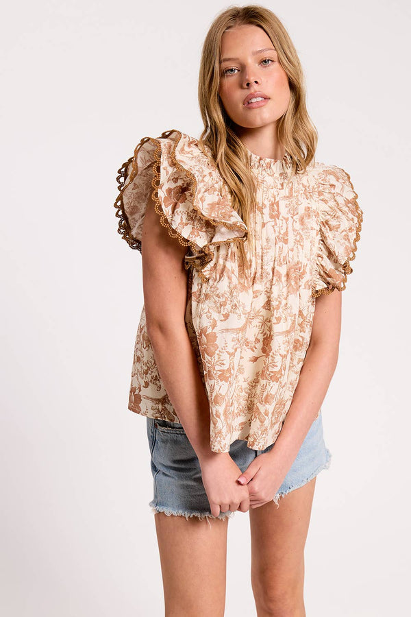 Toile Shoulder Ruffle Blouse