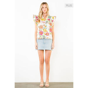 Ruffle Sleeves Floral Pattern Top