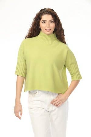 Aria Pleated Sleeve Mock Neck Sweater