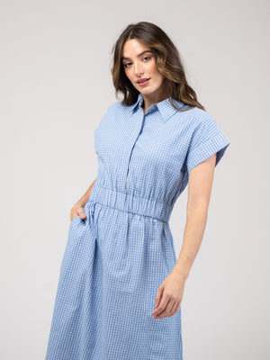 Lisa Midi Dress | Seersucker - Blue Check