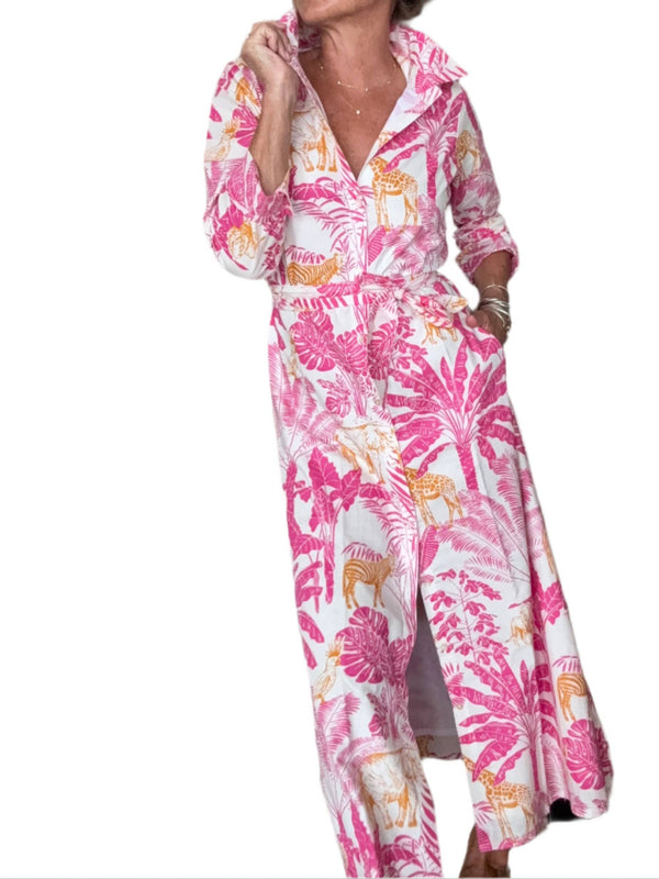 Apres Beach Shirtdress- Giraffe Block Print