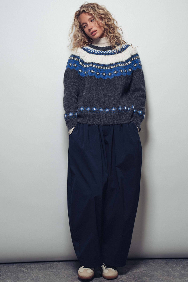 Nordic-Inspired Cable Knit Crewneck Sweater