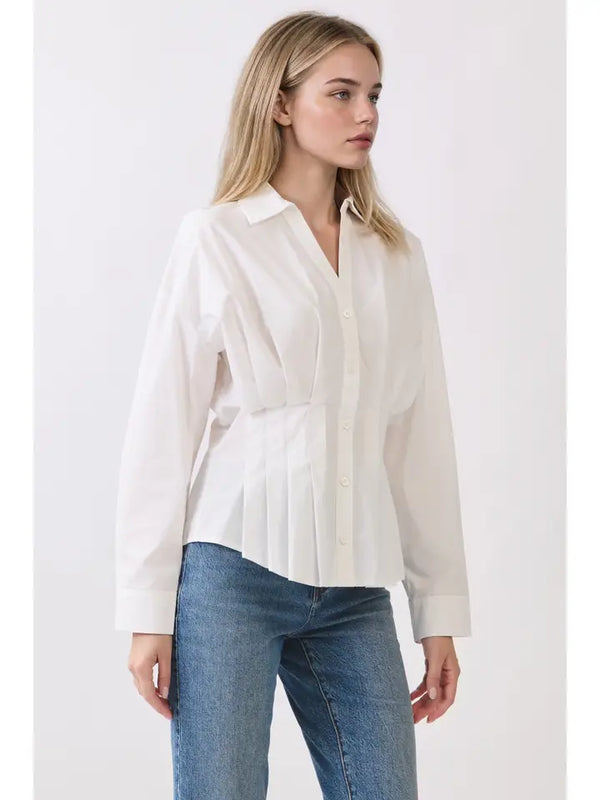 Pleated Button Down Shirt