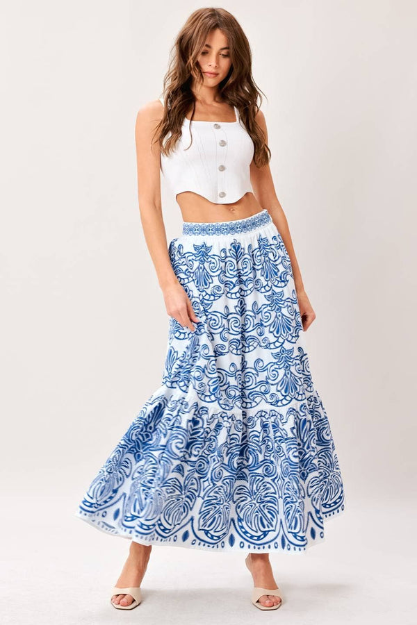 A Printed Woven Full Midi Skirt