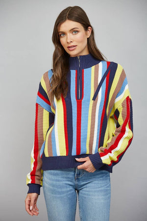 Front Zip Striped Sweater
