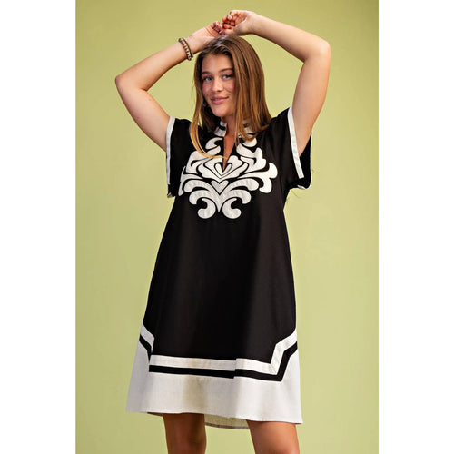 V-Neck Mini Dress - Black
