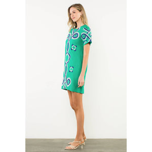 Embroidered Short Sleeve Mini Dress