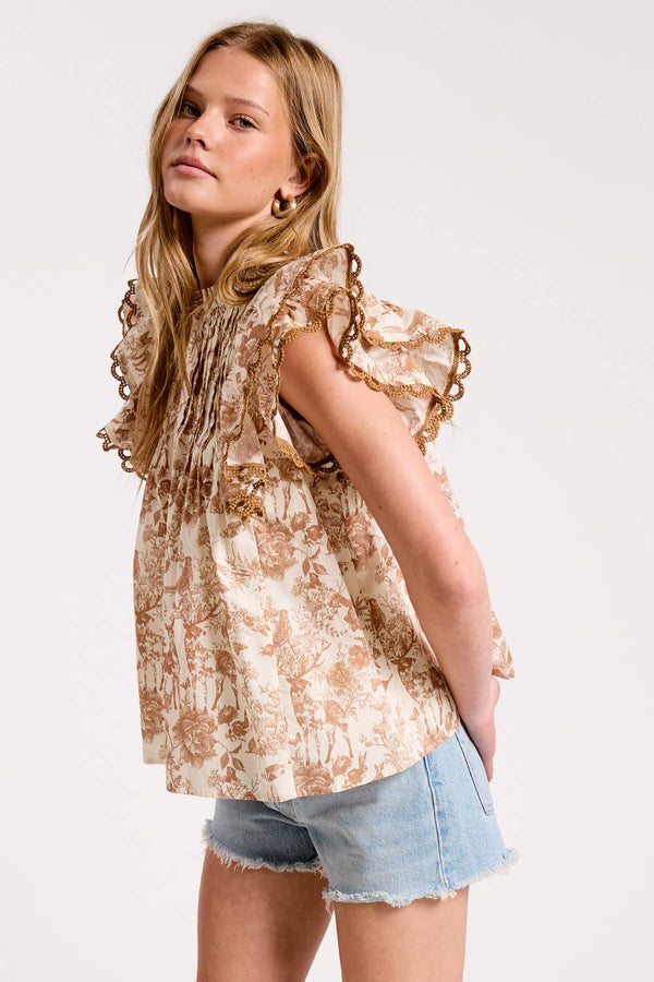 Toile Shoulder Ruffle Blouse