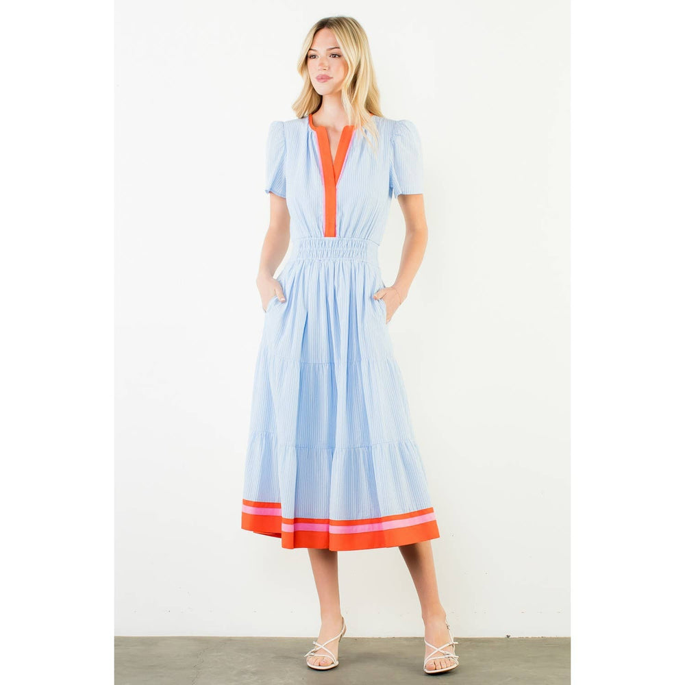 Short Sleeve Striped Textured Maxi Dress