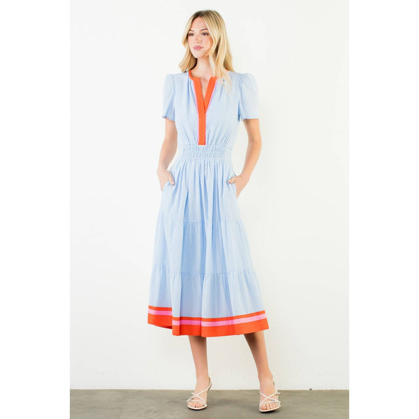 Short Sleeve Striped Textured Maxi Dress