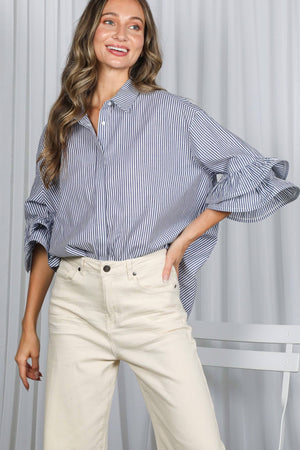 Striped Ruffle Sleeve Blouse