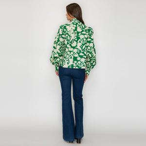 Rich Green Jacobean Print Bow Tie  Blouse