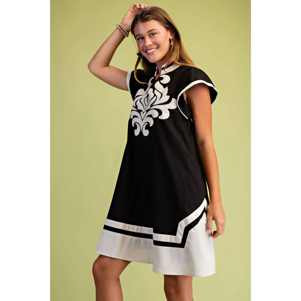V-Neck Mini Dress - Black