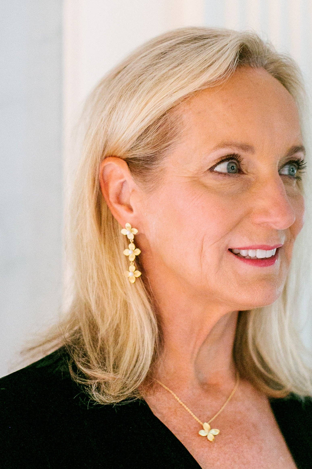 Bloom Gold & Pearl Triple Earrings