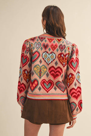 Heart pattern pullover sweater